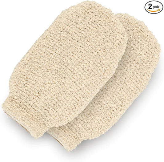 GUARD&MARINE Natural Shower Mitts - Hemp Bath Gloves for Skin Exfoliation, Mitt Washcloth for Body Scrub and Cleansing - Soft Loofah for Men and Women - Set of 2 Wash Mittens