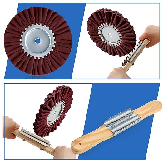 Liliful 15 Pcs 8" Airway Polishing Wheel Kit in Diameter 5/8", Metal Aluminum Buffing Wheel and Polishing Compound and Buffing Drill and Rake Pad for Angle Grinder Mirror Metal Finish (Dark Color)