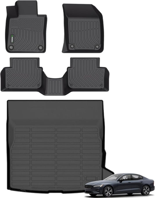 ANBINGO®-Floor Mats & Cargo Liner for 2019-2025 Volvo S60 (Not for Recharge),Car Mat for S60 All Weather Floor Liners Front& Rear Row Full Set TPE S60 Accessories Black