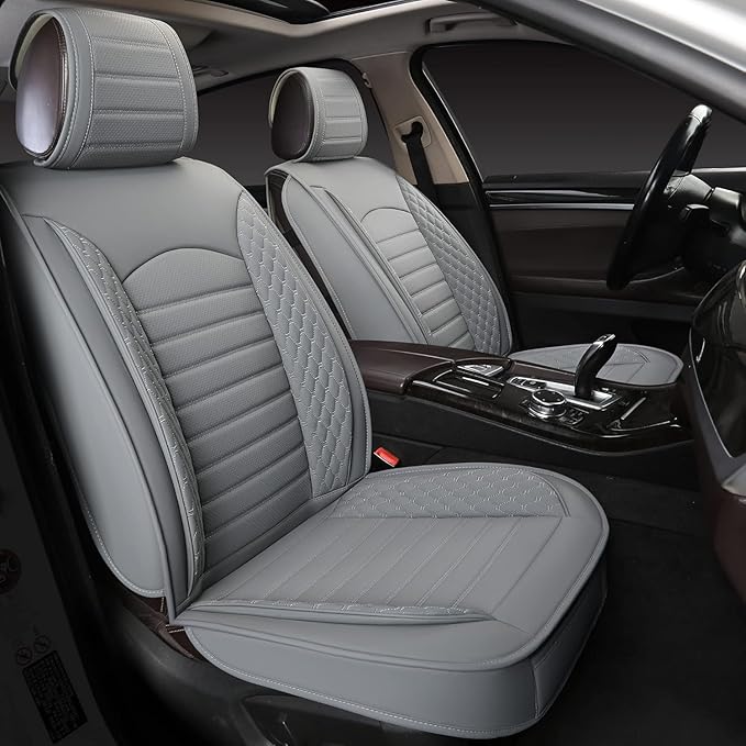 Car Seat Covers 5 Seats Full Set, Waterproof Napa Leather Automotive Seat Protector for Cars SUV Truck Sedan, Universal Anti-Slip Car Seat Cushion Interior Accessories, Gray
