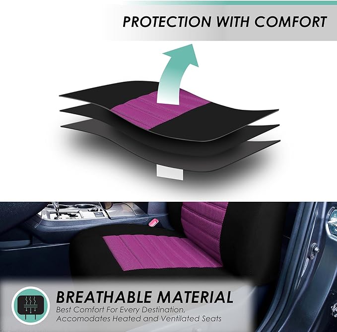 FH Group Automotive Car Seat Covers Front Set Premium 3D Air Mesh Front Seat Covers, Airbag Compatible Universal Fit Interior Accessories for Cars Trucks and SUVs - Purple