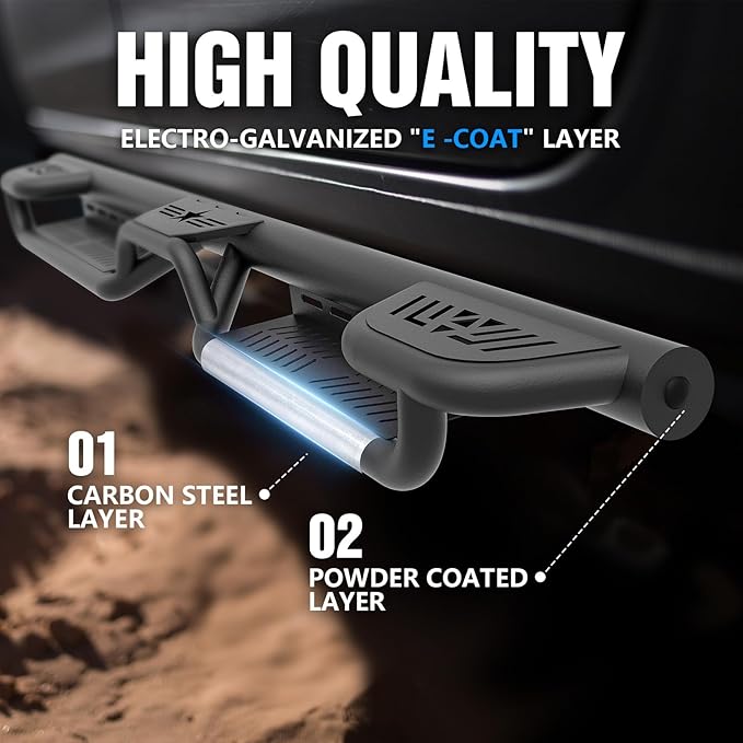 Three Raised Steps Running Boards Compatible with 2019-2025 Chevy Silverado & GMC Sierra 1500, 2020-2025 Chevrolet Silverado/Sierra 2500 3500 HD Crew Cab Side Step (Excl 2019 1500 LD/Limited)