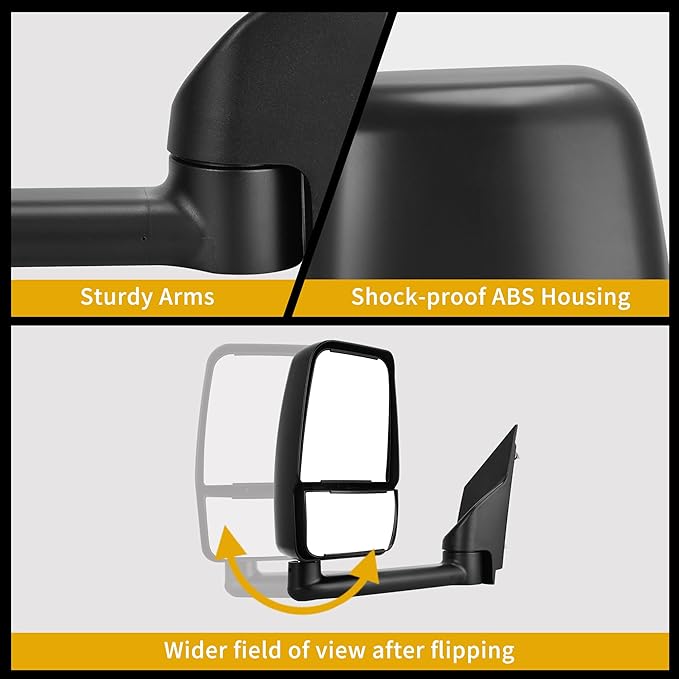 DWVO Left Driver Side Towing Mirror Compatible with 2003-2019 Chevy Express GMC Savana 1500/2500/3500, Manual Folding Manual Adjustment Tow Door Mirror Black