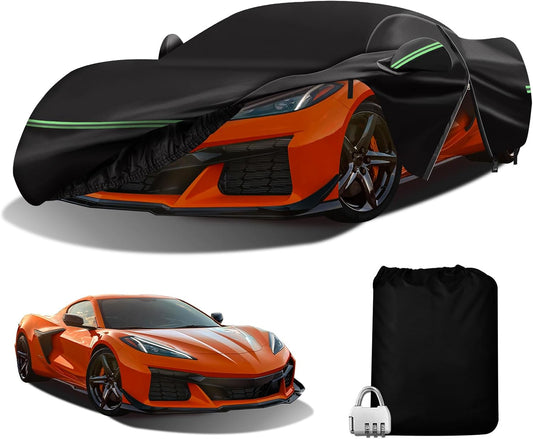 for Corvette 2020-2023 C8 Car Cover 210D Outdoor Waterproof UV Protection, with Cotton Layer, Zipper Door, Reflective Strip, Storage Bag, for Chevy C8