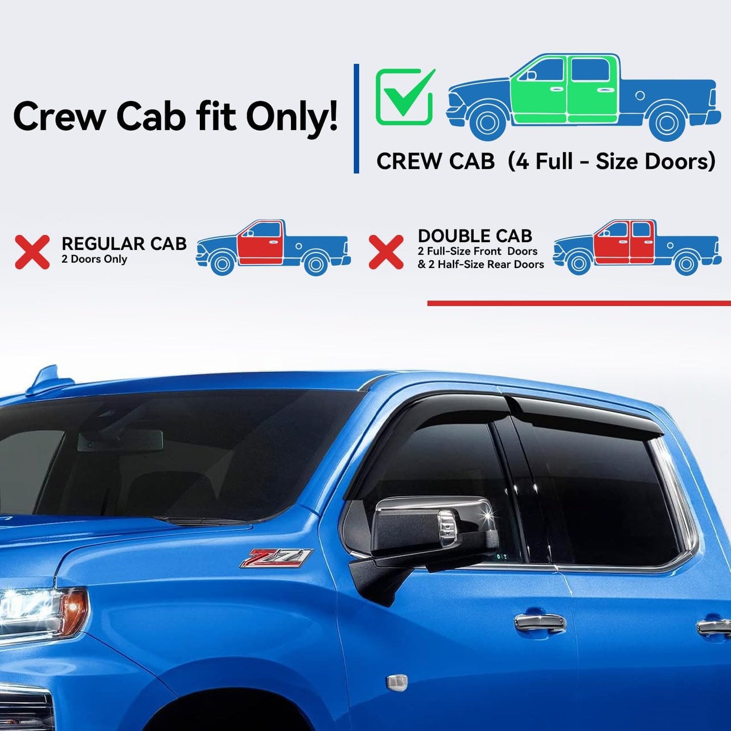 Window Visors Rain Guards for 2019-2025 Chevy Silverado/GMC Sierra 1500 Crew Cab, Out-Channel Window Vent Wind Deflectors Visors Shades for 20-25 Silverado/Sierra 2500HD 3500HD Crew Cab