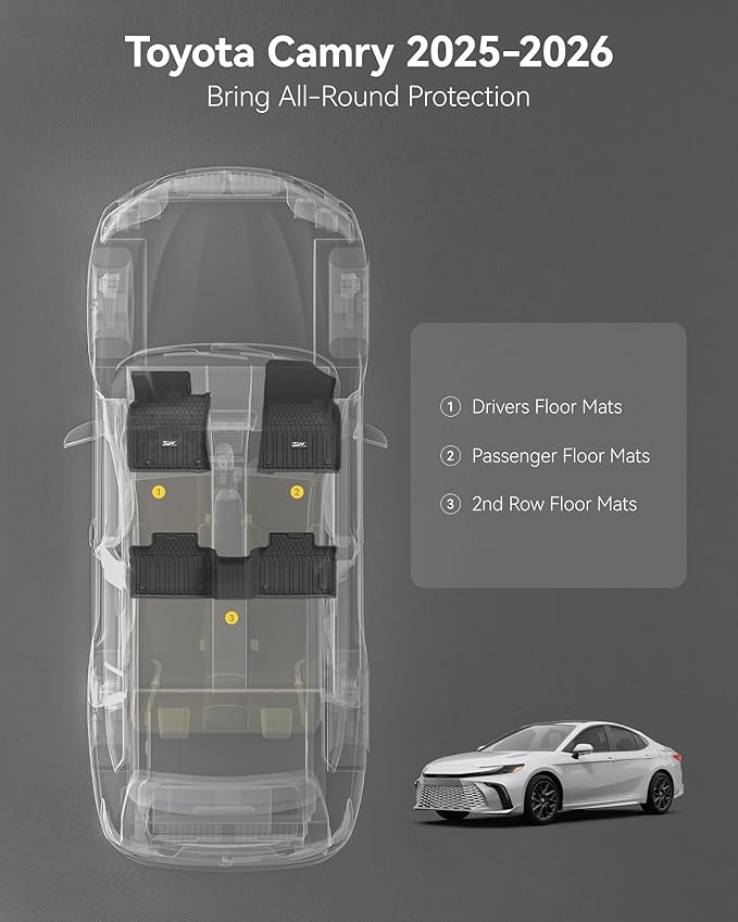 3W Floor Mats for Toyota Camry 2025 2026, Custom Fit TPE All Weather Floor Liners for Toyota Camry (Include Hybrid/LE/SE/XLE/XSE) Accessories, Black