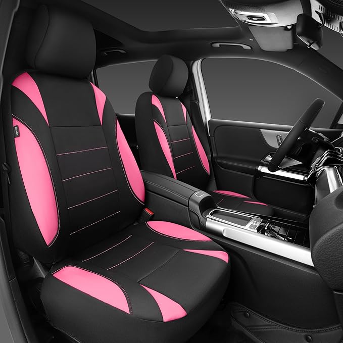 CAR PASS Waterproof Car Seat Covers Full Sets, Universal Fit Seat Covers for Cars, EVA Neoprene Seat Cover Set Full Sets, Interior Covers for Auto SUV,Vans,sedans, Trucks,(Black Pink)