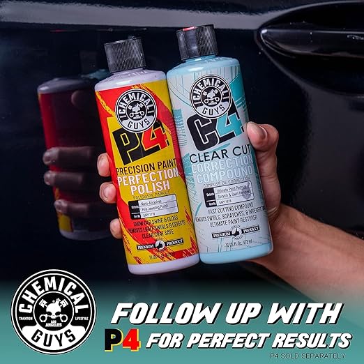 Chemical Guys C4 Clear Cut Correction Compound - Professional Paint Correction Polish for Cars, Trucks, SUVs, and RVs - Removes Scratches, Swirls, and Holograms for a Smooth, Glossy Finish, 16 fl oz