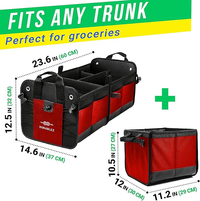 Large Car Trunk Organizer for SUV - Trunk Storage - Modular Configurable Detachable Collapsible - Minivan Truck Sedan Van - 3 Compartment XL, Red