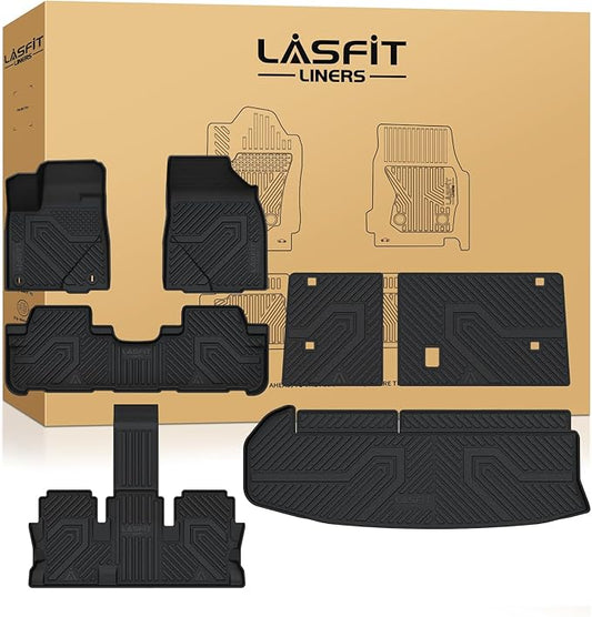 LASFIT Floor Mats for Toyota Highlander 2019-2014(Not for Hybrid), All Weather TPE Cargo Mats Floor Liner for Highlander LE/Limited/SE/XLE, Black(Not fit 2nd Row Bench Seating).