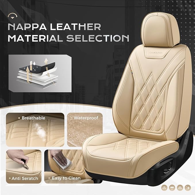 Coverado Car Seat Covers, Front Covers for Cars, Car Seat Cover Front Seats, Automotive Seat Cover, Waterproof, Leather Car Seat Cushion, Universal Interior Seat Protectors for Most Cars