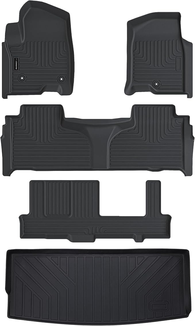 AUXKO All Weather Floor Mats & Cargo Mat for 2025-2021 Chevrolet Tahoe & GMC Yukon(Not XL) 8 Seat 2nd Row Bench Seat Accessories Odorless Anti-Slip Liner Black