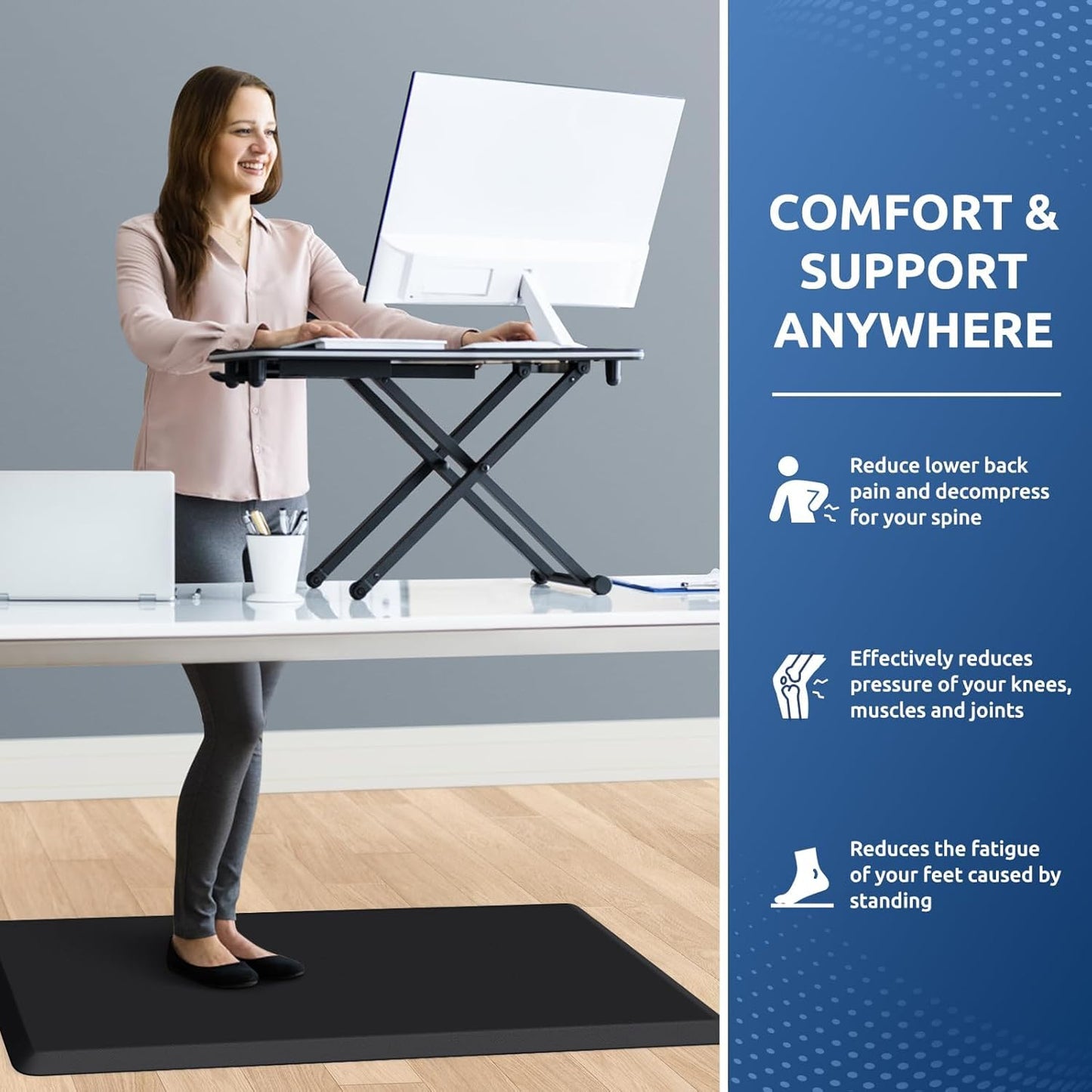 KitchenClouds Kitchen Mat Cushioned Anti Fatigue Rug 22"x36" Waterproof, Non Slip, Standing and Comfort Desk/Floor Mats for House Sink Office (Black,0.8inch)