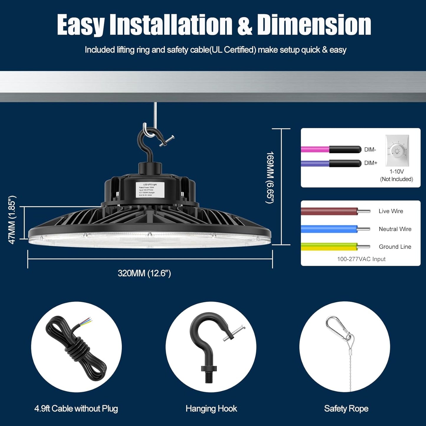 BBESTLED UFO Commercial Lights for Ceiling LED 200W, High Bay UFO Lights LED Dimmable for Shop Office Workshop Industrial Factory Daylight 5000K Dimmer 28000 Lumen, Warehouse Light Low Bay