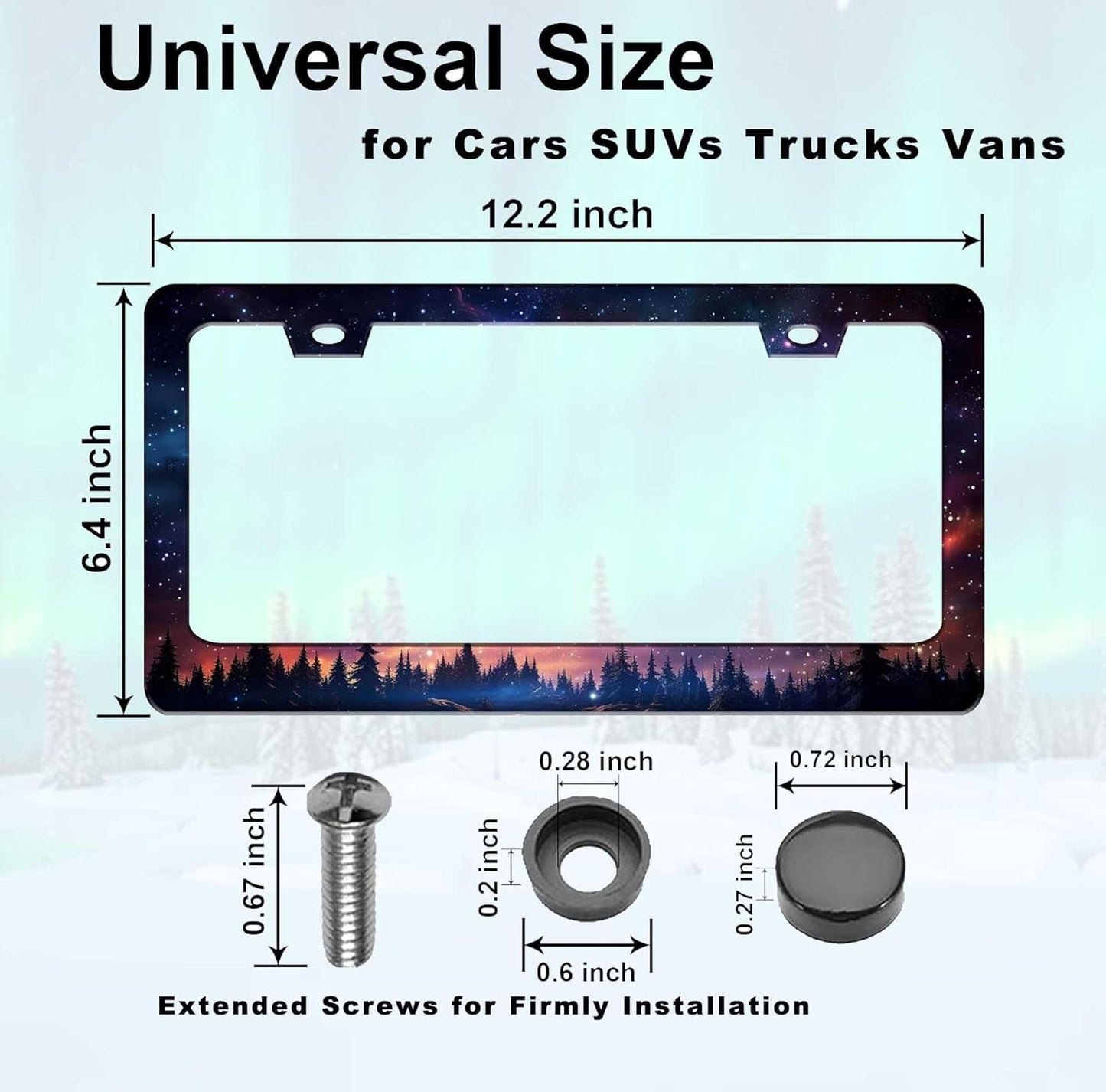 Galaxy License Plate Frame for Women Men 2 Pack-Heavy Duty Rustproof Aluminum Nature Theme Car Tag Holder Bracket(Starry Sky Galaxy)