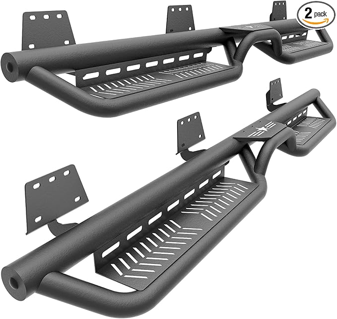 Running Boards Side Steps Compatible with 2019-2025 Dodge Ram 1500 Crew Cab New Body Design, Bolt-on Nerf Bar Step Rail Bars, Heavy-Duty Steel Two Stairs Design (Black, Star Logo)