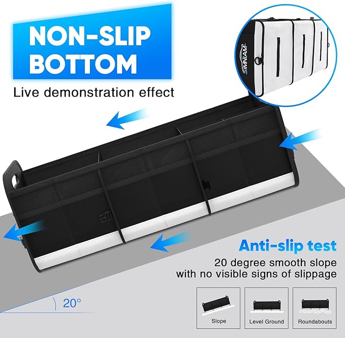 Simniam Large Car Trunk Organizer - with 5 Compartments Trunk Organizers and Storage SUV, Reinforced Handle, Securing Straps, Trunk Organizer Available for Car, SUV, Truck, Minivan