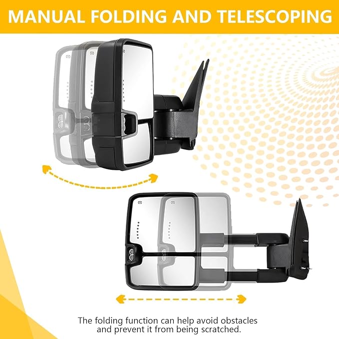 Towing Mirrors for 2003-2006 Chevy Silverado GMC Sierra 1500 2500 HD 3500(2007 Silverado/Sierra 1500 2500 HD 3500 Classic) Power Heated Arrow Light Amber Turn Signal Clearance Lamp Pair