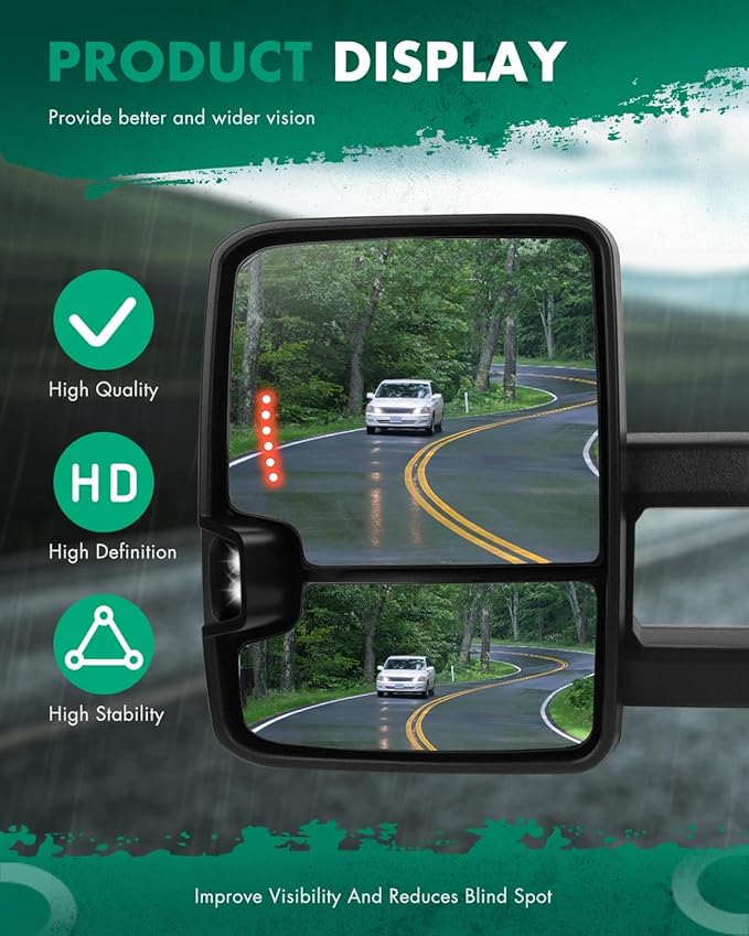 SCITOO Towing Mirrors fit 1988-1998 for Chevy for GMC C/K 1500 2500 3500 1992-1999 for Chevy for GMC C/K 1500 2500 for Suburban Tahoe Yukon Black Caping Power LED Turn Signal Side Mirrors