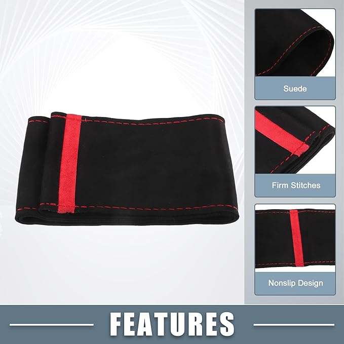 Car Hand Sewn DIY Steering Wheel Cover Breathable Comfortable 32-35cm Stitch on Wrap Cover Suede Red Black Stitches Red