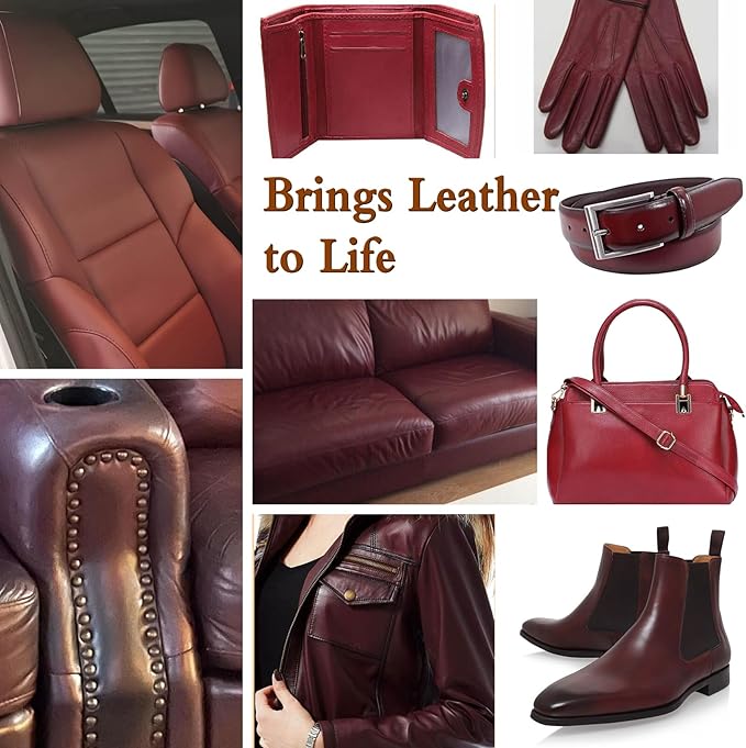 Maroon Leather Repair Kit for Furniture Dye Car Interior Vinyl Seats Paint Leather Conditioner Couch Handbag Chair Stain Remover Recoloring Balm Restorer Cream Cat Dog Scratches & Color Applicator