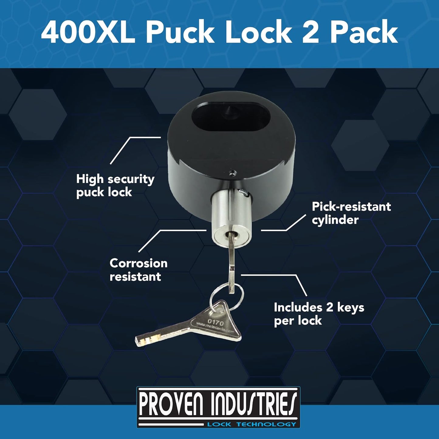 Proven Industries Model 400XL Puck-Lock Set, Made in The USA, Pack of 2, (Black)