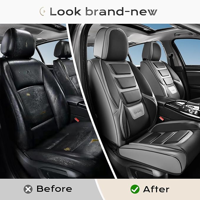 Coverado Car Seat Covers Full Set, Seat Covers for Cars, Front Seat Covers and Back Seat Cover Waterproof Leather Automotive Seat Cover Universal Car Interior Protectors Cushion for Most Cars