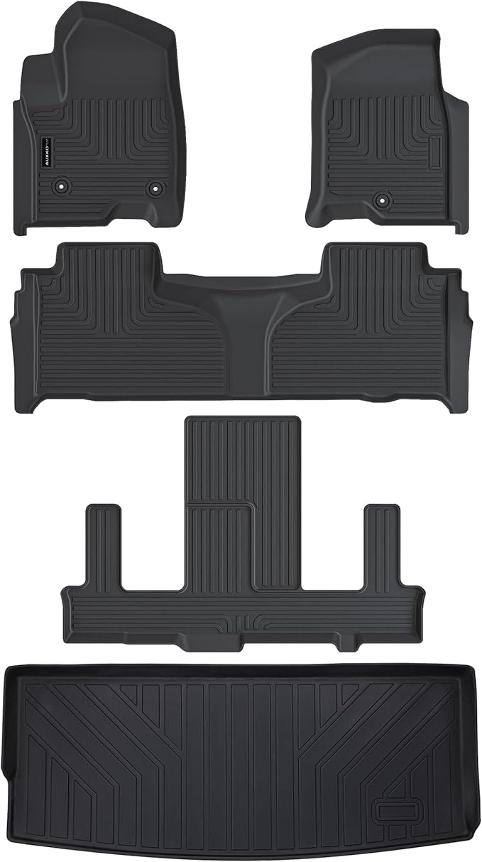 AUXKO All Weather Floor Mats & Cargo Mat for 2025-2021 Chevrolet Tahoe & GMC Yukon(Not XL) & Cadillac Escalade 7 Seat 2 Row Bucket Seat Accessories Odorless Anti-Slip Liner Black