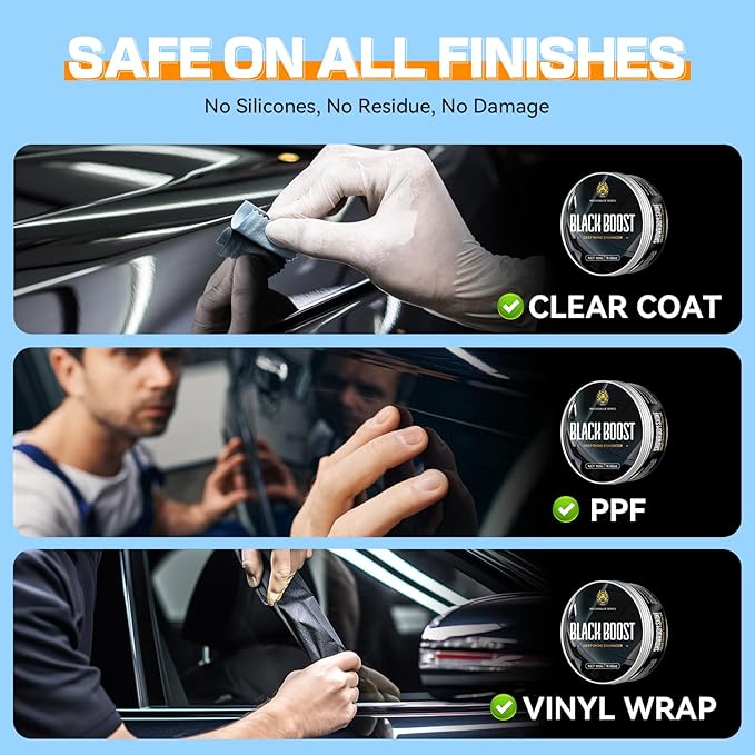 Black Car Wax Paste with Carnauba - Cera para Autos, Swirl Mark Minimizer & Gloss Enhancer for Dark Vehicles, Safe on Clear Coat, 180g Kit w/Applicator Sponge & Microfiber Towel