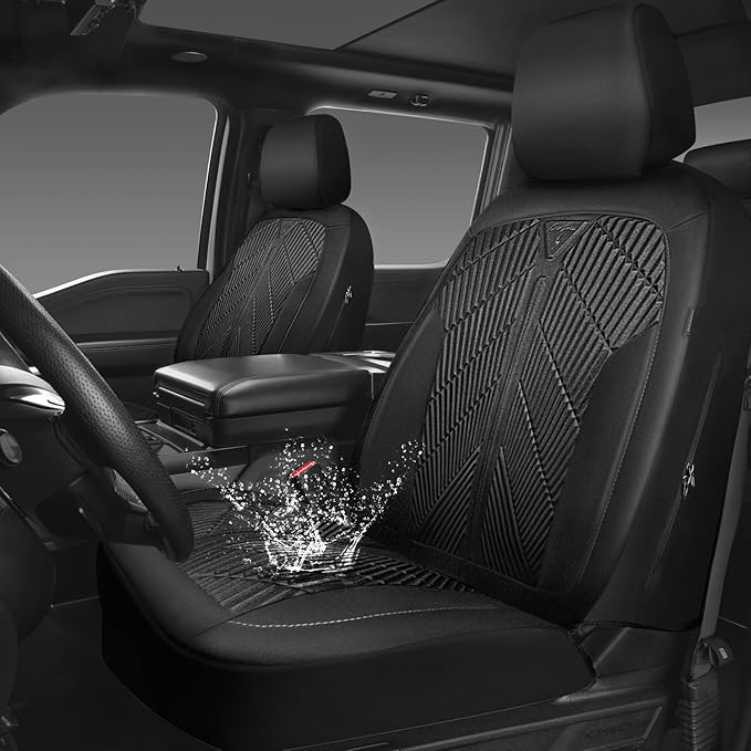 CAR Pass Waterproof Car seat covers Front Seats covers Neoprene Wetsuit, All-Weather Non-Slip Durable, Universal Fit for SUV Sedans Trucks Vans Automotive, Armrest Airbag Compatible, 3D Emboss 2 Black