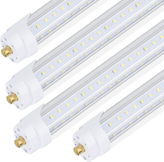 4 Pack, T8/T10/T12 8FT LED Tube Light, Single Pin FA8 Base, 100W 6000LM 6000K Cold White, 270 Degree V Shaped LED Fluorescent Bulb (200W Equiv.), Clear Cover, Dual-Ended Power