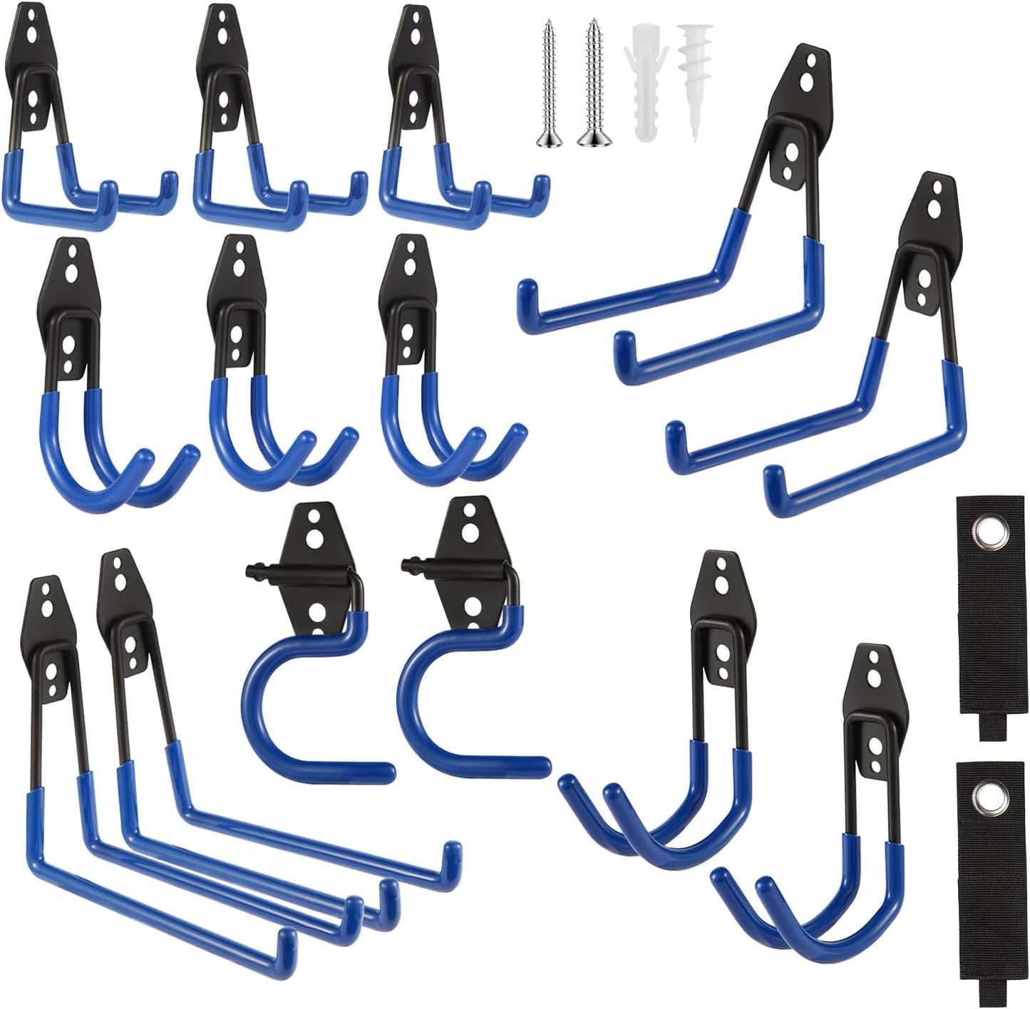 Garage Hook Heavy Duty Wall Storage Hangers, 16 Pack Garage Storage Hooks Steel Tool Organizer Blue for Ladders, Ropes, Garden Tools