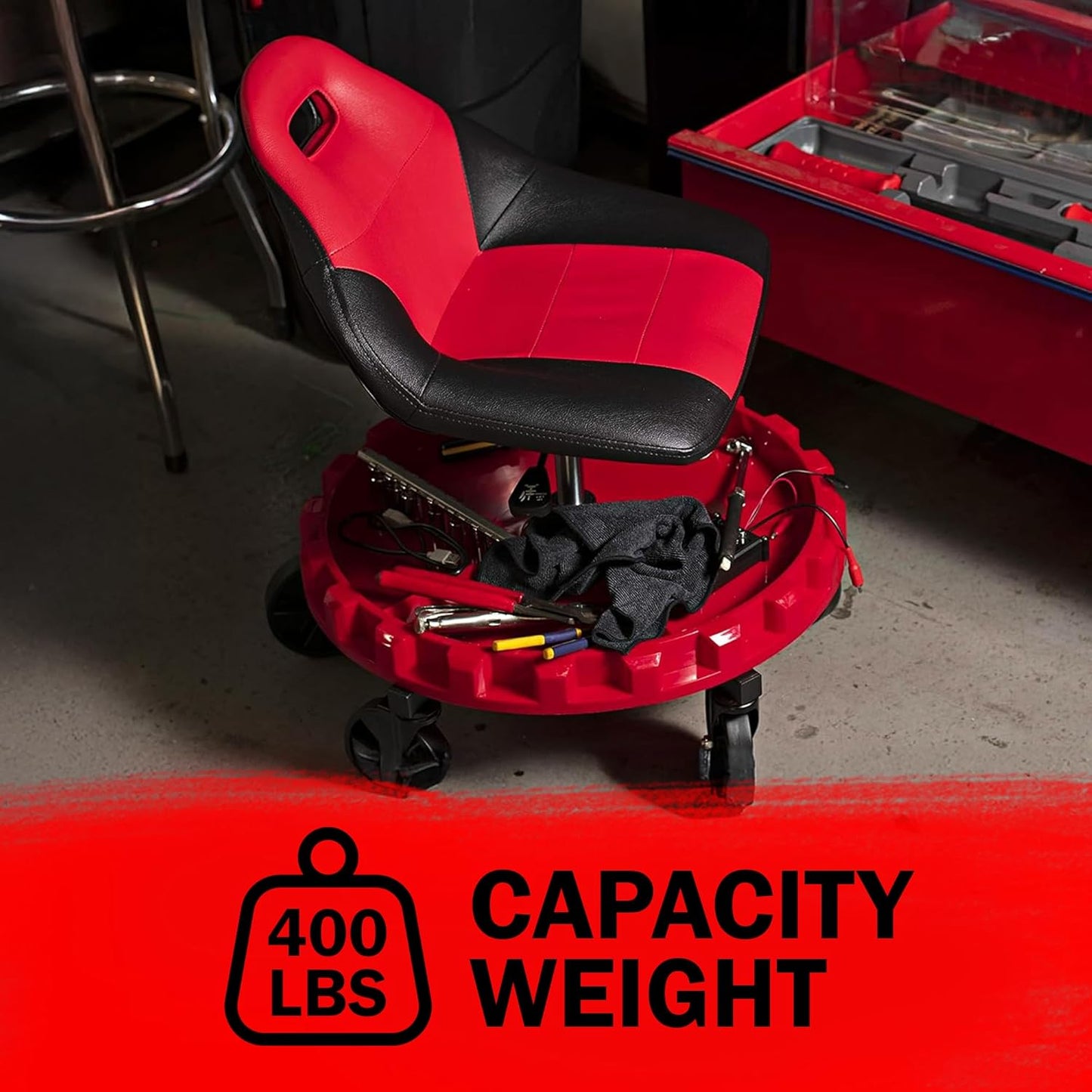 Traxion 2-700 ProGear Mobile Rolling Gear Seat W/Equipment Tray and Five All-Terrain 5" Casters