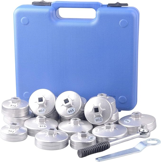DAYUAN 23pcs Aluminum Alloy Cup Type Oil Filter Cap Wrench Socket Removal Tool Set 1/2" dr. with a Storage Case