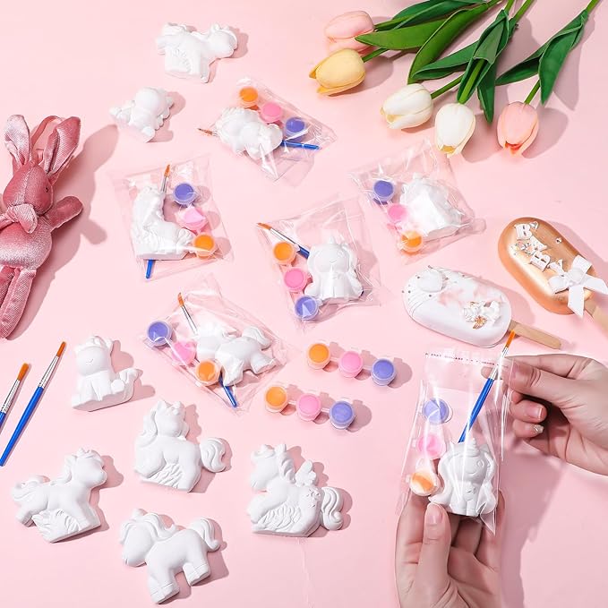Simgoing 20 Set Dinosaur Unicorn Mermaid Donut Jungle Animal DIY Painting Kit Pumpkin Snowman Ceramic Paint Your Own Figurines Unpainted Plaster Craft for Party Favor(Unicorn)
