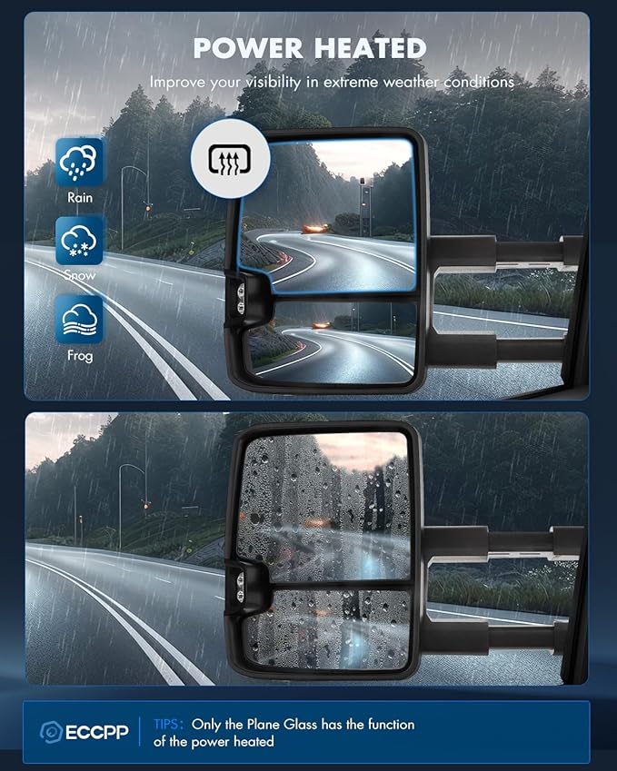 ECCPP Tow Mirrors Pair Chrome Mirror Fit for 2003-06 for Chevy Silverado Suburban for GMC Sierra 1500 2500 3500 Tahoe Towing Mirrors Power Heated Turn Signal Clearance Light Telescopic Manual Folding