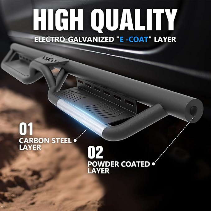 Crew Cab Running Boards Side Steps Compatible with 2009-2014 Ford F150 F-150 SuperCrew Cab Super Duty, Two Stairs Design Side Rail Nerf Bar Rock Sliders (4 Full Size Doors, Star Logo)