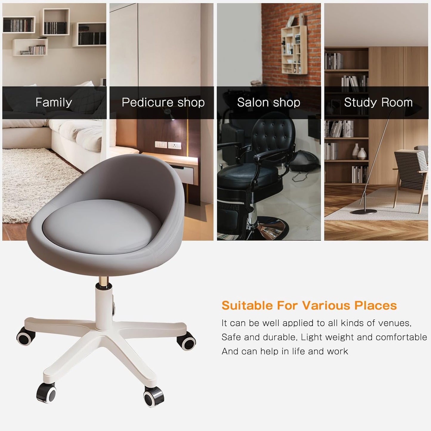 Rolling Stool Rolling Hydraulic Salon Stool with Low Backrest - Adjustable Swivel Chair for SPA, Shop, Salon, Massage, or Medical Office Dark Grey-A