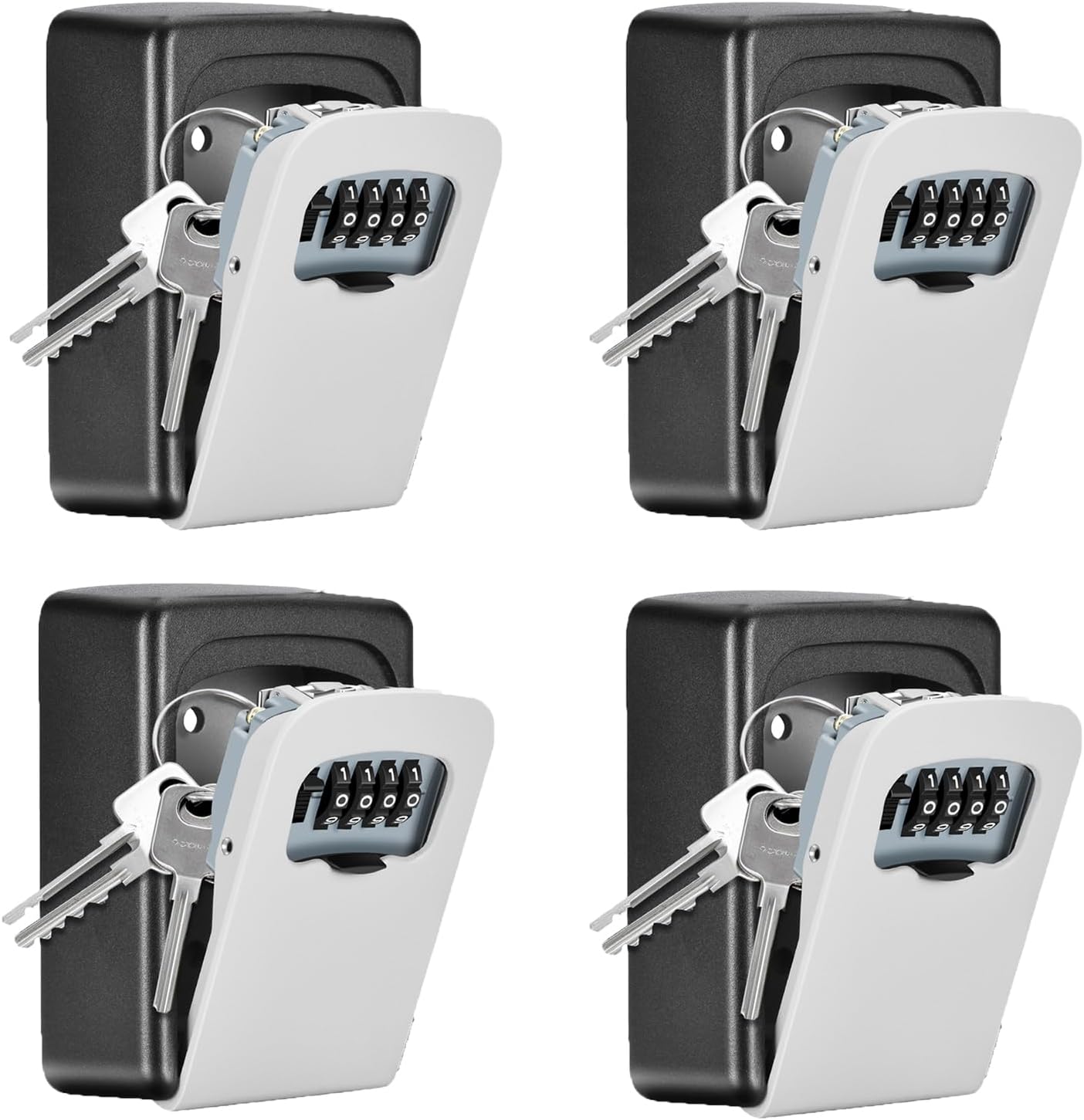 Key Lock Box Wall Mounted, Fayleeko 4 Digit Combination Lockbox for Outside, House Keys - 5 Keys Capacity, Key Safe Security Storage Lock Box for Indoor, Outdoor, Garage, Garden, Store (Grey, 4Pack)