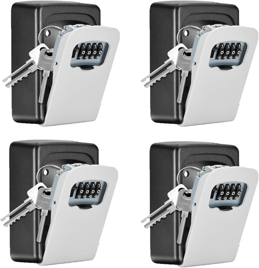 Key Lock Box Wall Mounted, Fayleeko 4 Digit Combination Lockbox for Outside, House Keys - 5 Keys Capacity, Key Safe Security Storage Lock Box for Indoor, Outdoor, Garage, Garden, Store (Grey, 4Pack)