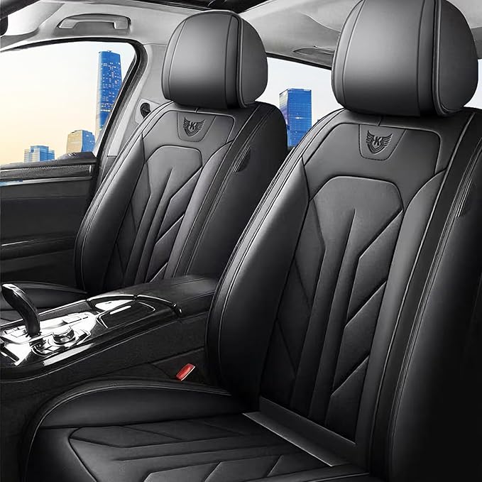 Car Seat Covers Front Seats Leather Car Seat Covers Durable Waterproof Luxury Universal Protective Interior Covers for SUV Pick-up Most Cars Trucks (Black)