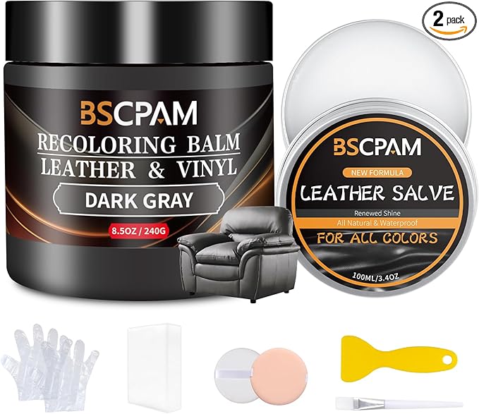 Dark Gray Leather Recoloring Balm with 100ml Mink Oil,Leather Couch Scratch Remover,Leather Repair kit for Vinyl Furniture and Car Interior,Leather Dye Paint,Mink Oil for Leather