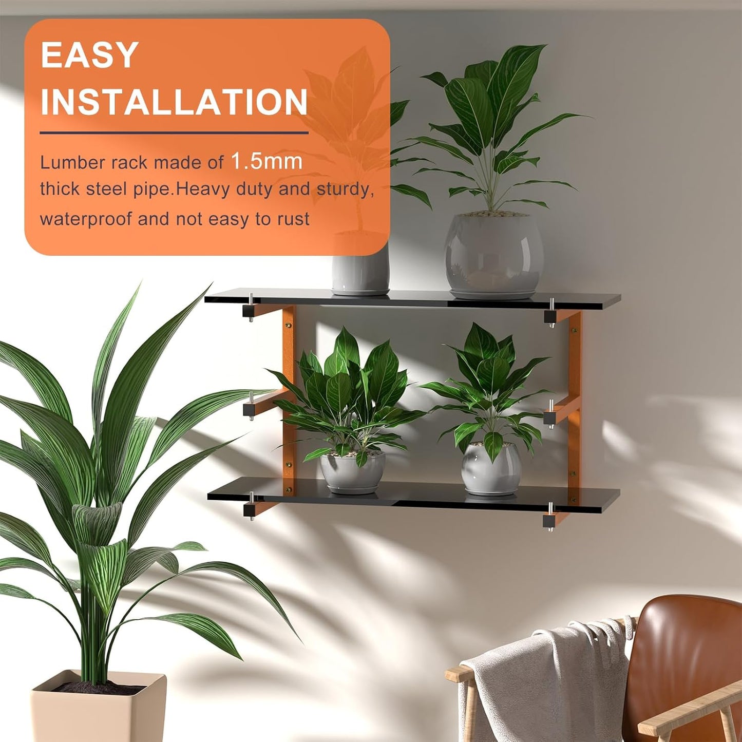 6 PACK Lumber Rack Wall-Mounted Lumber Storage Rack, Heavy Duty Wood Storage Racks With 9-Level System, 1980 LB Sturdy Garage Wood Organizer, Hanging Orange Lumber Metal Racks for Indoor & Outdoor