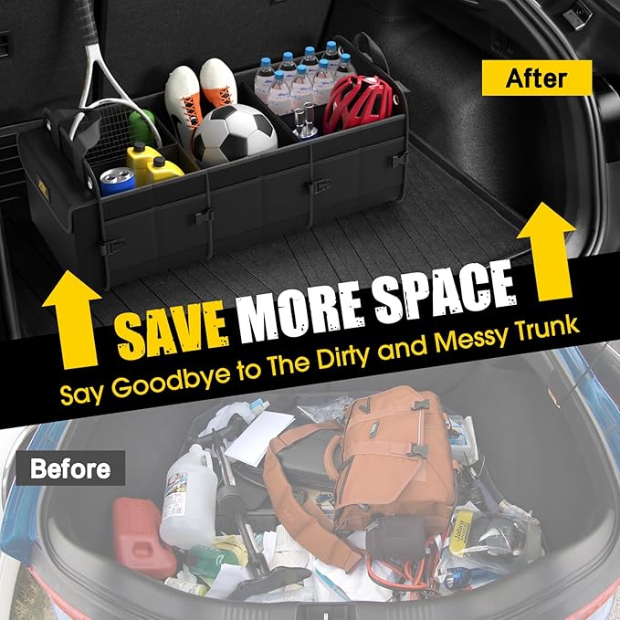 MIKKUPPA Car Trunk Organizer with Cooler - 100L Large Car Organizer, 1680D Oxford Collapsible Suv Trunk Storage with 2 Adjustable Straps for Auto, Truck, Suv (Black)