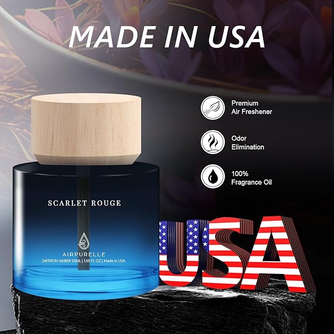 Car Air Freshener for Men & Women – Long-Lasting Saffron Amber Essential Oil Diffuser for Car Cup Holder – 50ML (1.7 FL OZ) Car Scent Diffuser, Inspired by Perfume – Made in USA