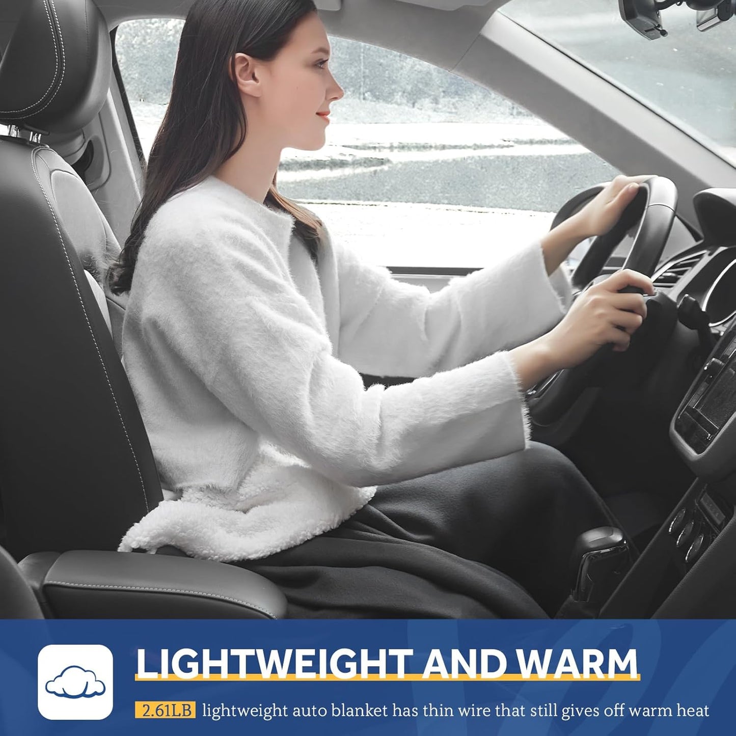 Sealy 12-Volt Heated Car Blanket, Portable Electric Blanket with 3 Heating Levels & 4 Hours Auto Off for Car, Truck, SUV, RV or Camping, Machine Washable, 59" X 43", Charcoal