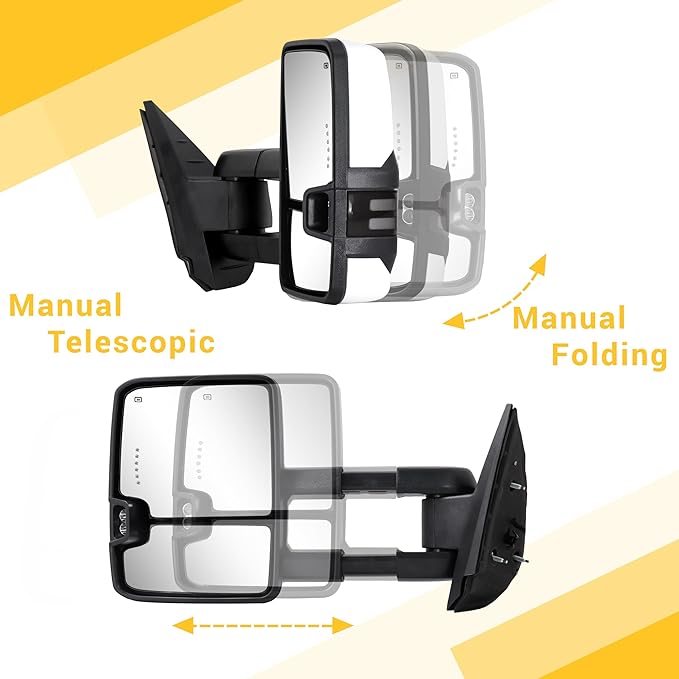 Sanooer Towing Mirrors Painted White Switchback Dynamic Turn Light Compatible with 2007-2013 Chevy Silverado Suburban Tahoe GMC Sierra Yukon with Running Lights Power Glass Backup Lamp Heated Set