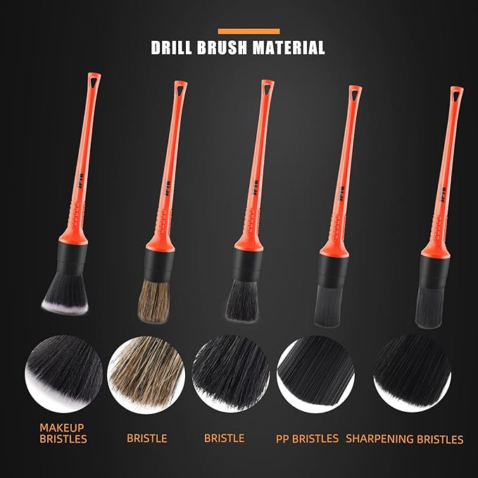 SPTA 8Pcs Wheel & Tire Brush Car Detailing kit, Easy Reach Wheel and Rim Brush, 5pcs Detailing Brushes, Short Handle Cleaning Brush, 1pc Microfiber Cleaning Cloth, Great to Clean Dirty Tires