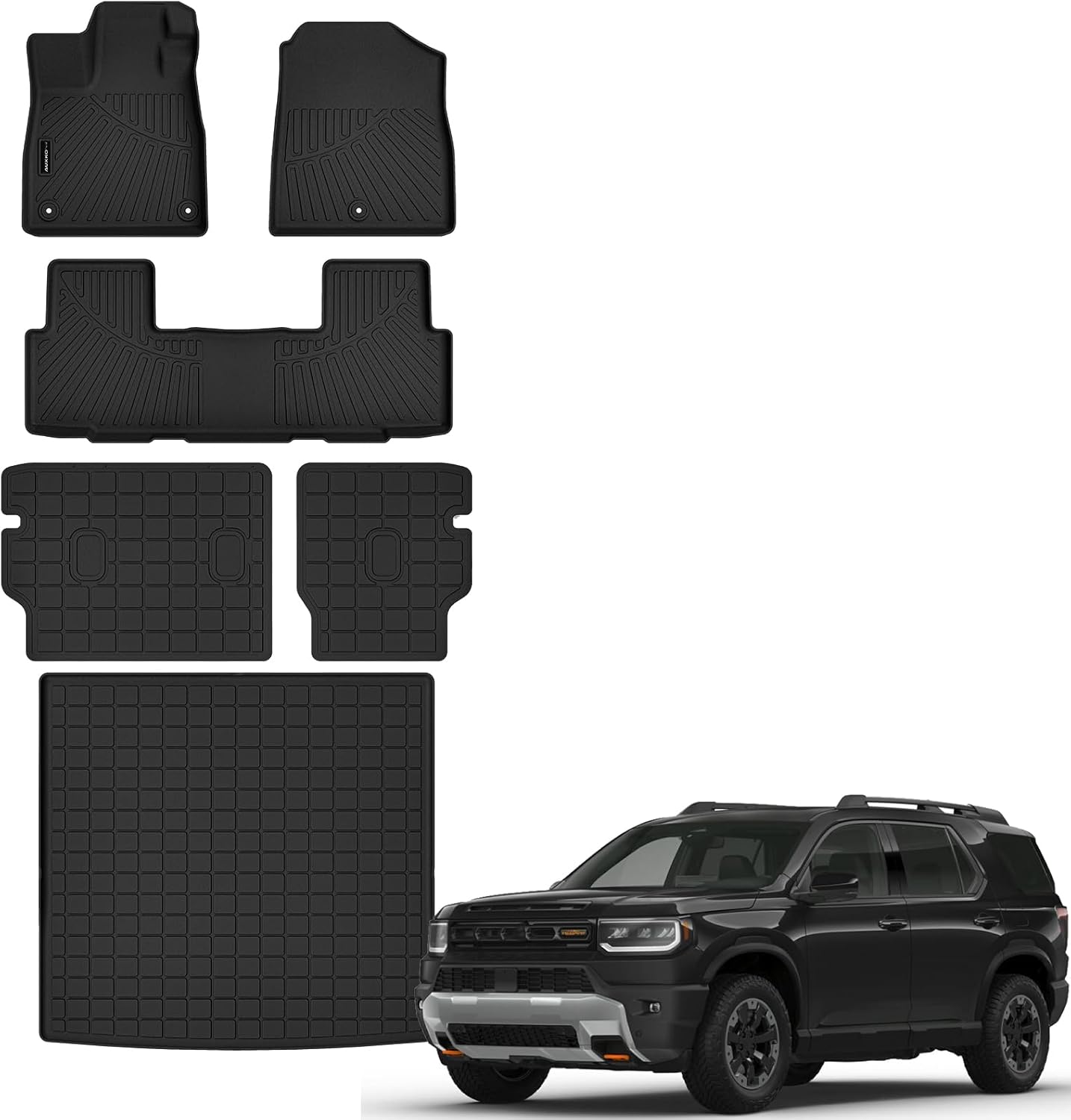 Auxko All Weather Floor Mats Cargo Mat with Backrest Mat for Honda Passport 2026 TPE Liners All Season Accessories Guard Odorless Anti-Slip Floor Liners Trunk Tray with Back Seat Protectors