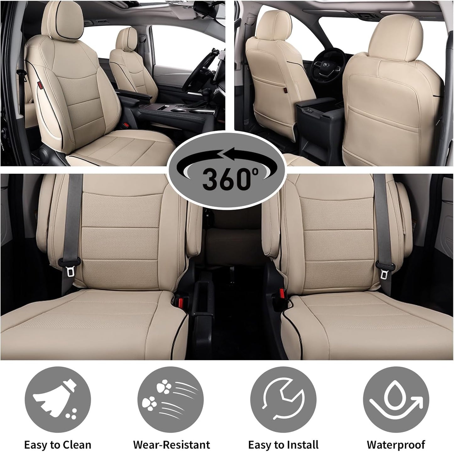 EKR Sienna Seat Covers for 2021-2025 Toyota Sienna Limited,Platinum,2nd Row Captain Chairs with Legrest 7 Seats,Automotive Seat Covers,Car Seat Cover Full Set,Leather (Beige)